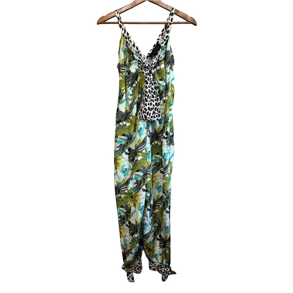 Kendall + Kylie Jumpsuit Women XS Green NWT Floral Animal Print Tie Ankle K1031